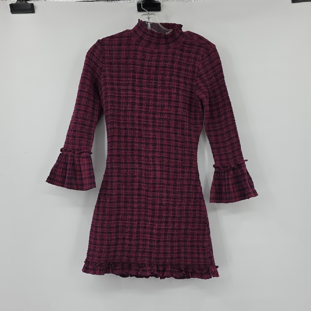 Free People Autumm Chill Maroon Checkered Apparel Dress S